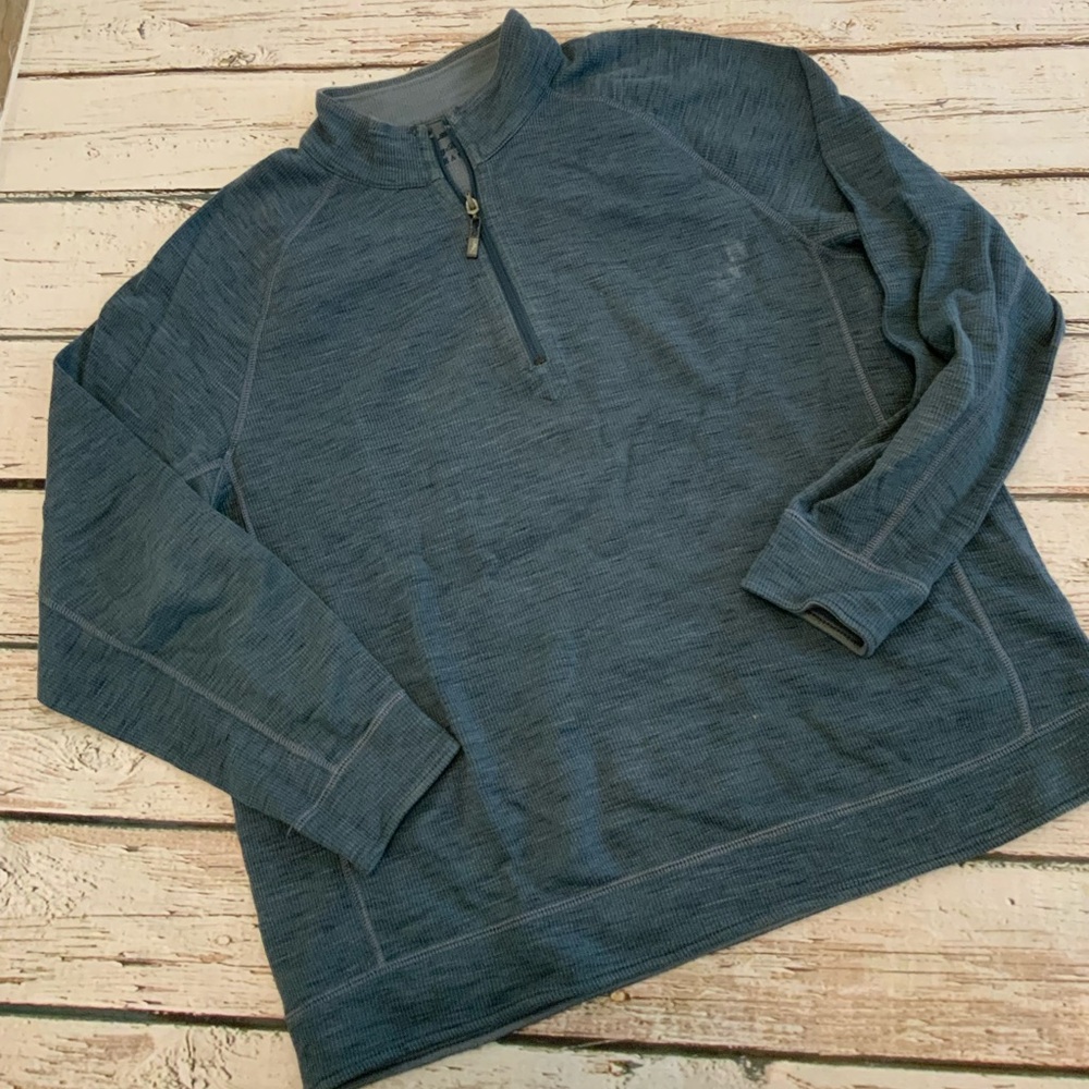 Tommy Bahama‎ Men Large Blue Reversible 1/4 Zip Pullover Sweatshirt Preppy Golf